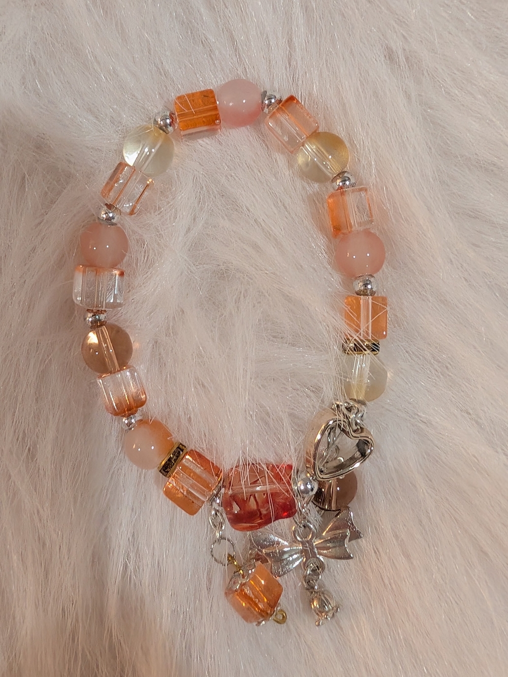 Handcrafted Peach Glass Bead Charm Bracelet - Unbranded